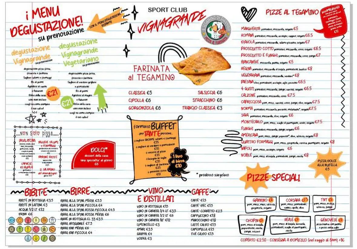 Menù completo del ristorante